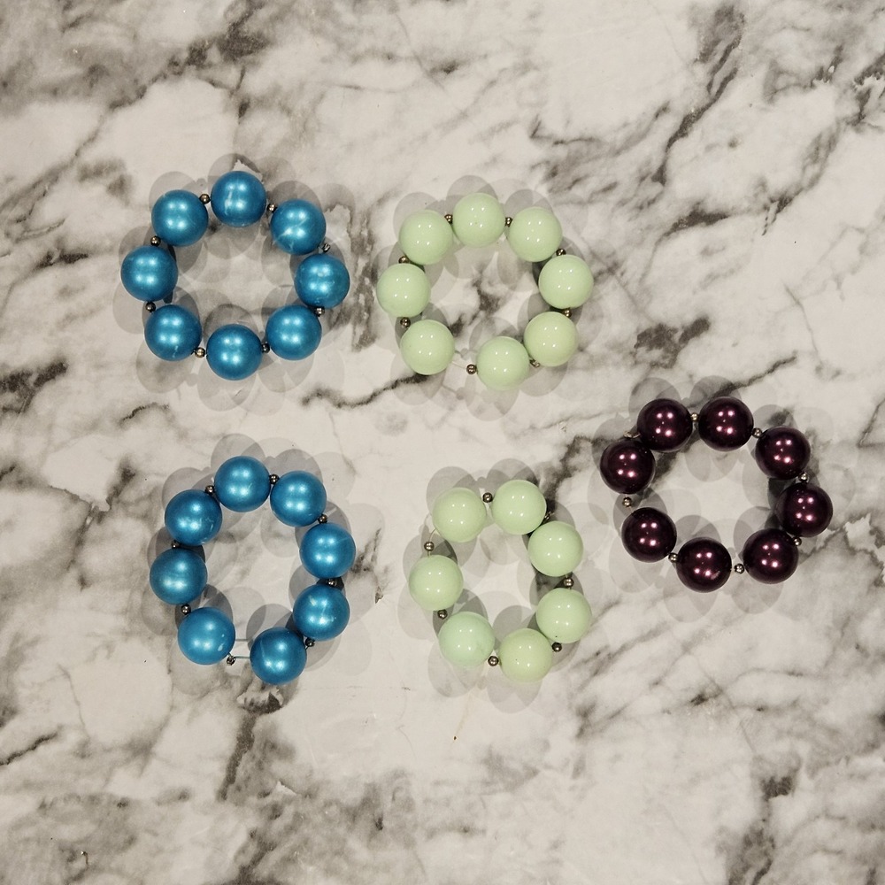 Kids Chunky‎ Beaded Bracelet Lot – Solid Colors Blue Green Purple (Non-Stretch)